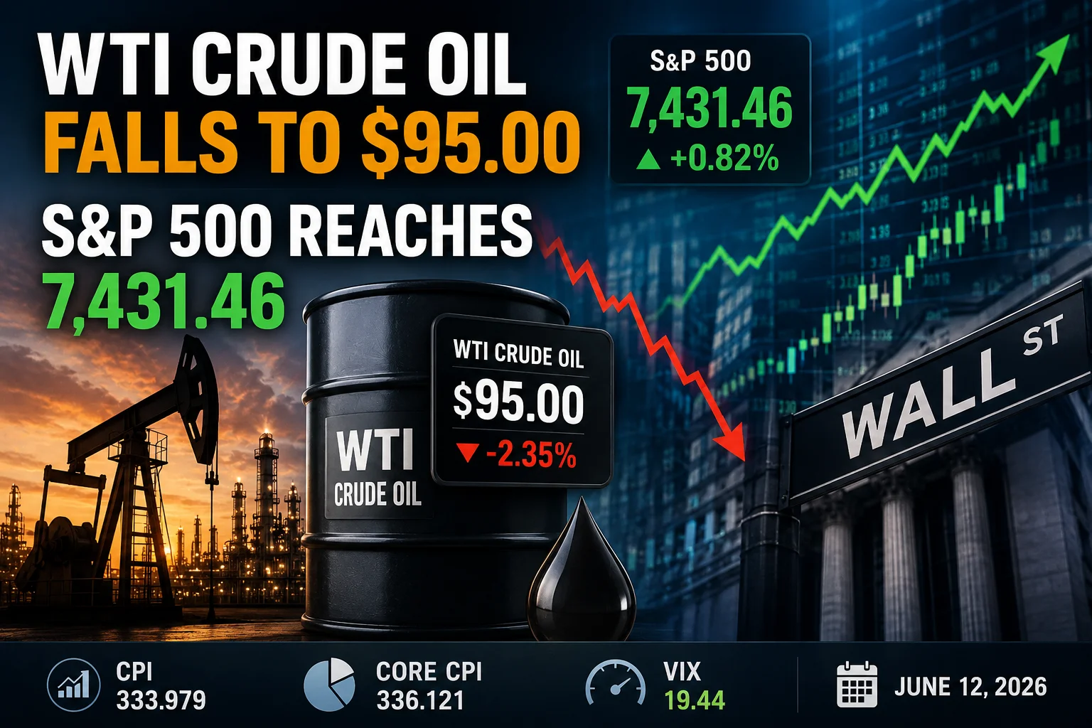 WTI Crude Oil Prices Fall to $95.00 as S&P 500 Reaches 7431.46